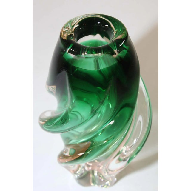 Contemporary Handblown Art Glass Vase in Green Twisted Organic Shape For Sale - Image 3 of 13