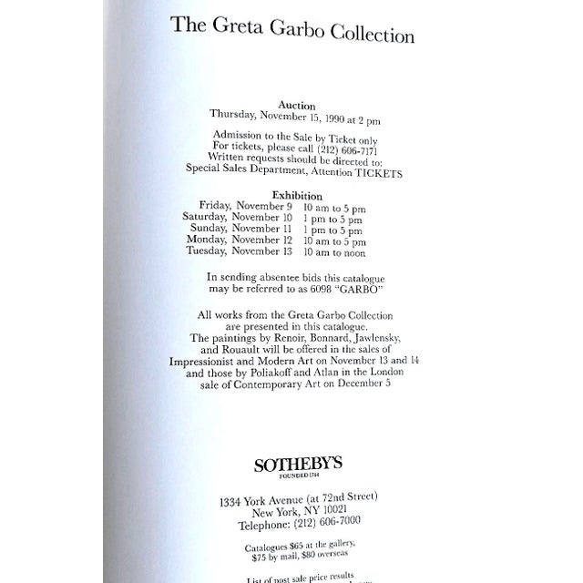 Ih Sotheby's the Greta Garbo Collection Sale Catalog New York 1/15/90. For Sale - Image 16 of 16