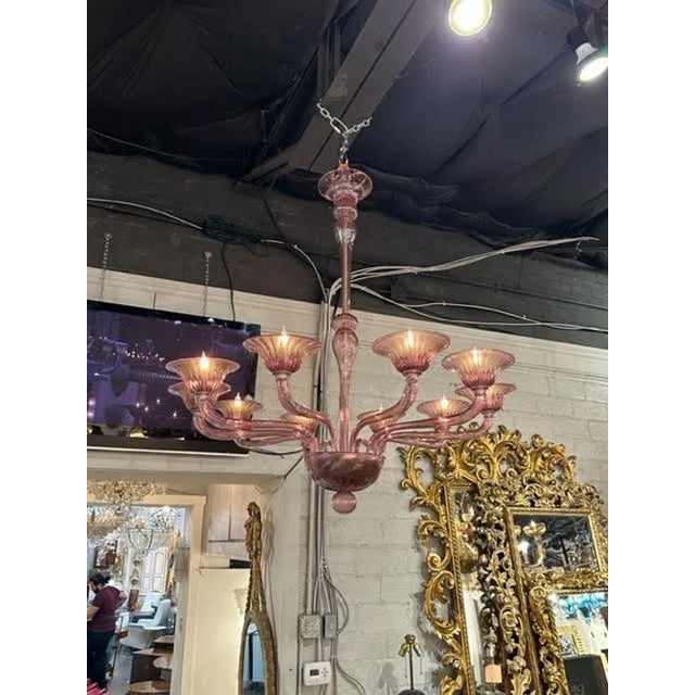 Decorative modern amethyst colored Murano glass chandelier with 10 arms. A favorite of top designers. Lovely!!