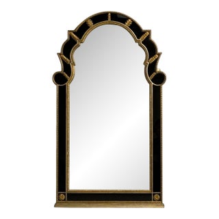 Theodore Alexander, Queene Anne Style, Wall Mirror, Black Glass, Gilt Metal For Sale
