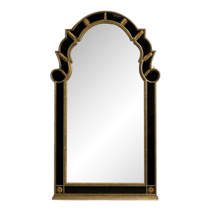 Theodore Alexander, Queene Anne Style, Wall Mirror, Black Glass, Gilt Metal