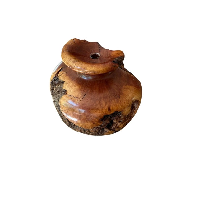 Brown Burlwood Hand Turned Vase Brutalist Decor For Sale - Image 8 of 11