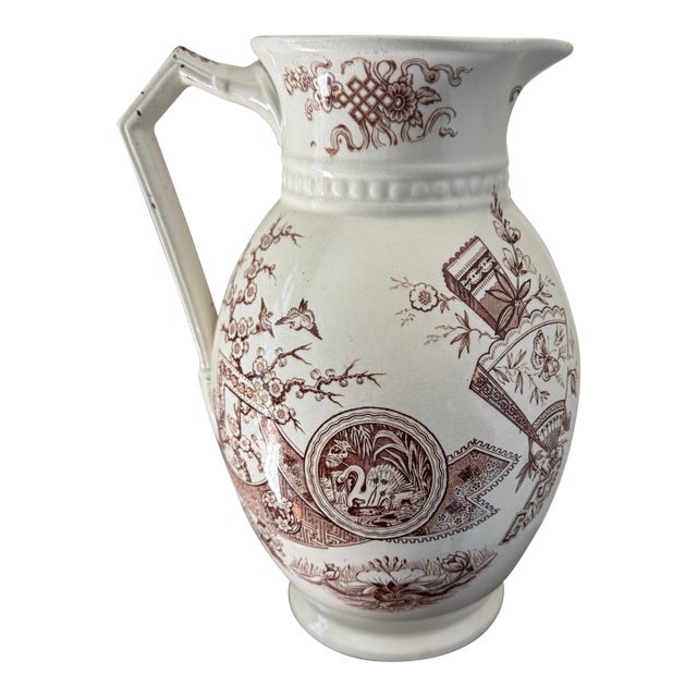 1880s W. H. Grindley Aesthetic Movement Transferware Pitcher For Sale