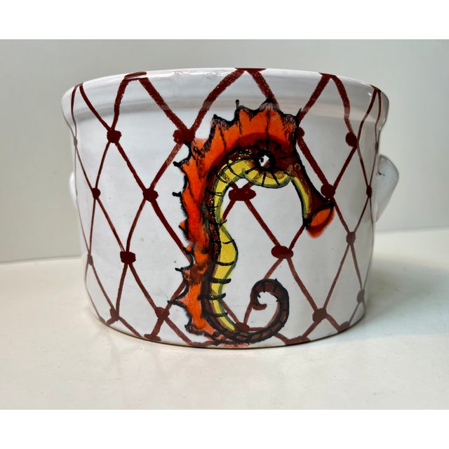 Italian Hand-Painted Ceramic Planter with Seahorse, 1960s For Sale - Image 4 of 7