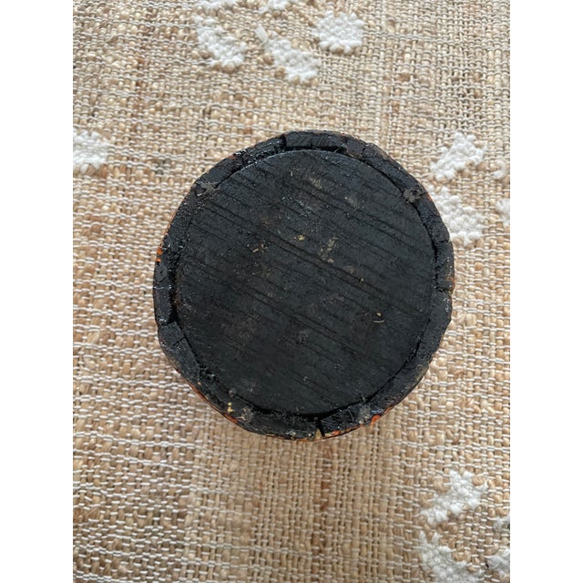Rustic European Antique Primitive Wooden Forged Iron Rice Berry Bucket Orange For Sale - Image 3 of 9