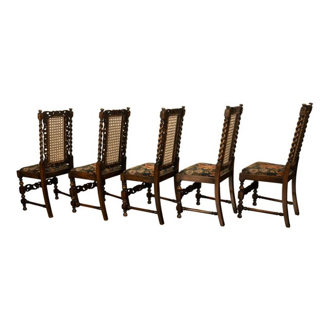 Antique 19thC Set 6 Carved Caned Jacobean Barley Twist Walnut Dining Chairs 1870 For Sale - Image 14 of 18