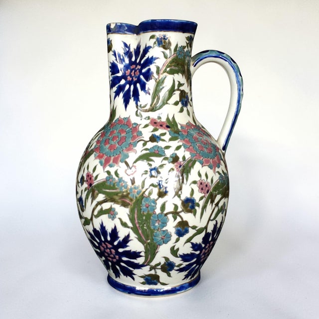 Persian Early 20th Century Persian Zsolnay Pécs Hungarian Ceramic Pitcher With Ottoman Floral Decoration For Sale - Image 3 of 6