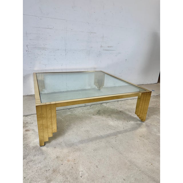 Brass Monumental Vintage Brass & Glass Square Coffee Table, Cityscape Manner, 48 X 48 For Sale - Image 8 of 18