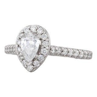 0.71ctw Pear Halo Dimond Engagement Ring 14k White Gold Size 3.5 Cathedral Band For Sale