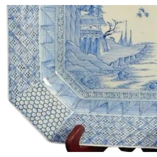 Late 19th Century Antique 19th Century Japanese Meiji Period Arita 12” Octagonal Blue and White Landscape Charger For Sale - Image 5 of 12