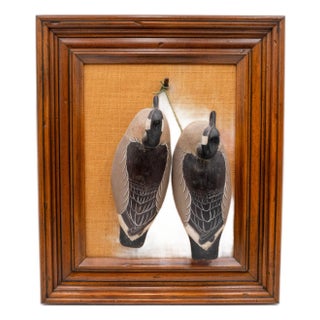 Pair of Canada Geese Decoys Mounted on Frame Signed J. E. Hoker For Sale