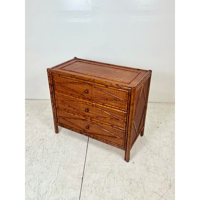Late 20th Century Vintage Bloomingdale's Burnt Bamboo Rattan Bachelor Chest For Sale - Image 5 of 9