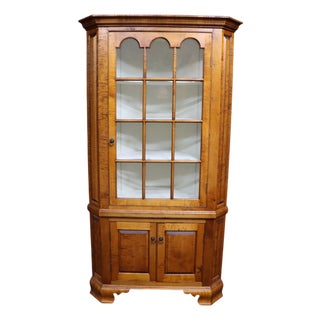 D. R. Dimes Benchmark Tiger Maple Corner Cabinet For Sale
