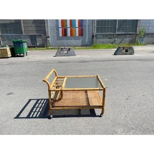 Mid-Century Danish Bamboo Rattan Bar Cart, 1960s For Sale - Image 11 of 12