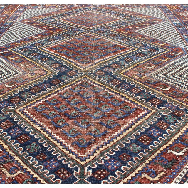 Textile Tri-Medallion Antique Afshar Rug in Colorful Tones Brown and Gray Blue 5'0 X 6'1 For Sale - Image 7 of 12