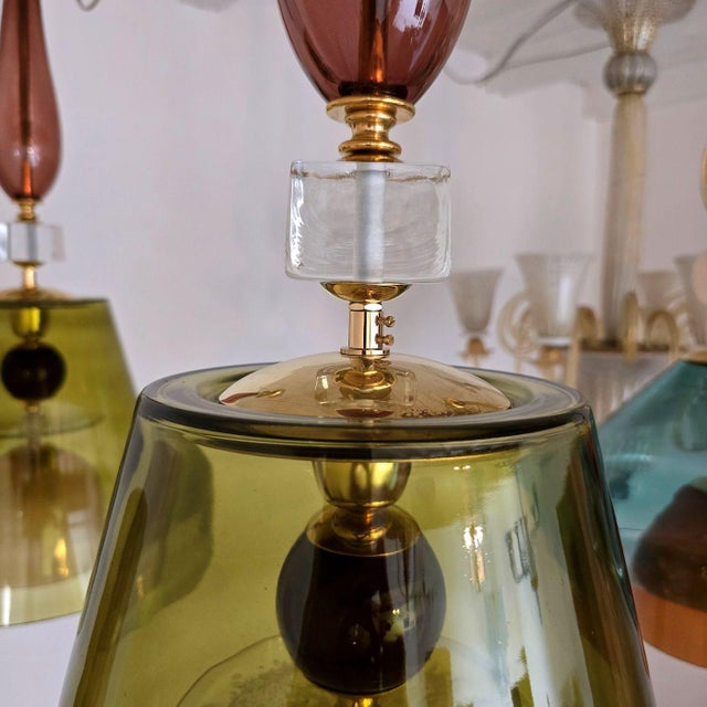 Olive Green, Mid Century Modern, Murano Glass Pendant Lights - a Pair For Sale - Image 13 of 14