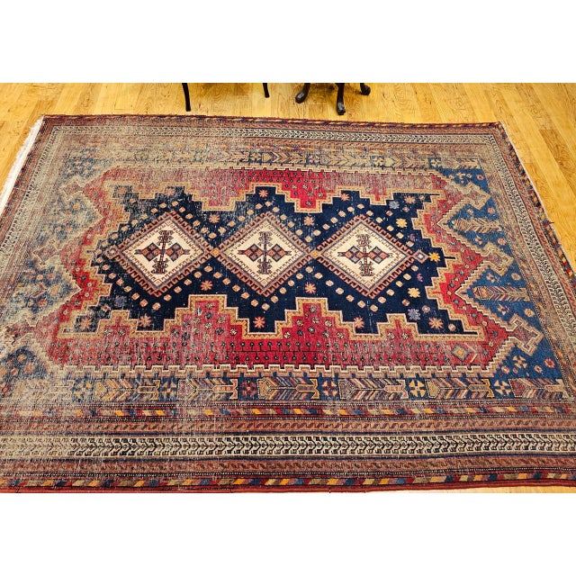 Vintage Persian Afshar Tribal Rug, Hand-Knotted Wool, Geometric Pattern, Navy & Red, 6x7 For Sale In Chicago - Image 6 of 14