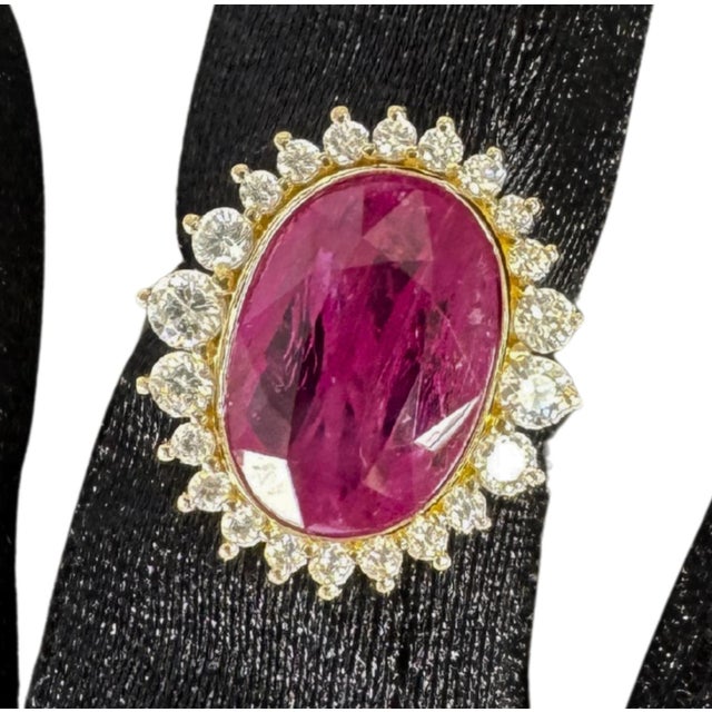 8.94 CTW Vintage Style No-Heat Burmese Ruby & Diamond Halo Ring 18k Yellow Gold, Size 7 For Sale - Image 11 of 12