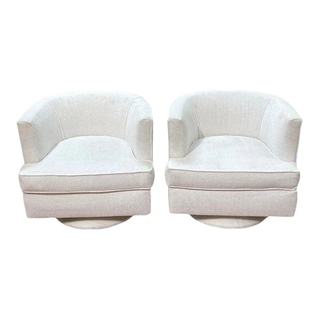 Mid 20th Century Mid-Century Modern Swivel Chairs Kravet Boucle Fabric, C. 1970s - a Pair For Sale