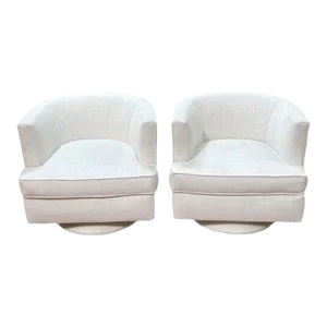 Mid 20th Century Mid-Century Modern Swivel Chairs Kravet Boucle Fabric, C. 1970s - a Pair