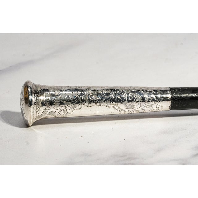 Luxury Antique Sterling Silver & Ebonized Wood Magnifying Glass Hand Engraved Library Desk Accessory For Sale - Image 10 of 13
