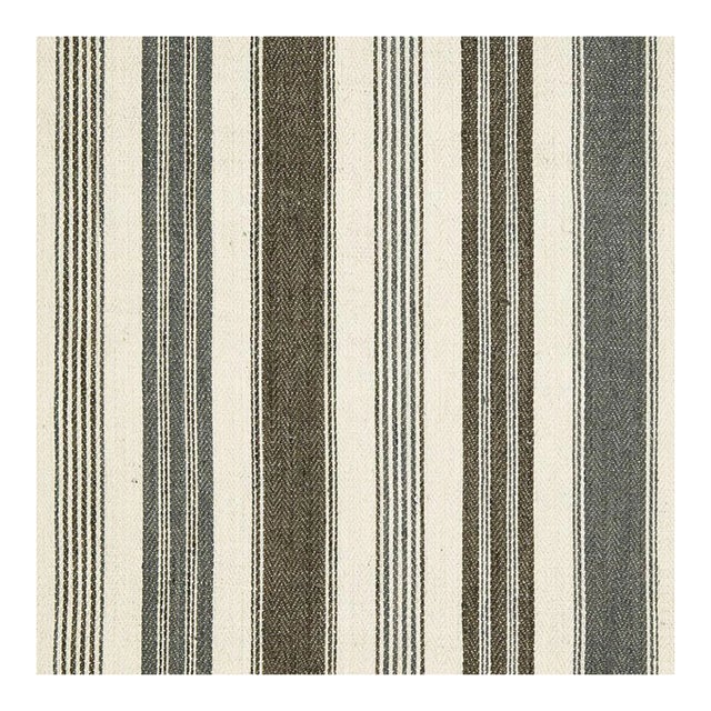 Sample - Schumacher Montauban Stripe Fabric in Nickel/Greige For Sale