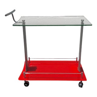 Vintage MCM Glass Two Tiered Bar Cart For Sale