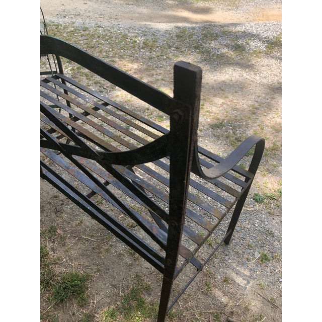 Set of Three Strap Iron Garden Suite. Set consists of small love seat and 2 armchairs. All are in old paint and show signs...