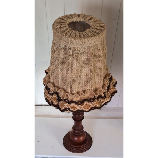 Vintage Table Lamp with Chestnut Wood Base and Wool Shade, 1970s For Sale - Image 4 of 7