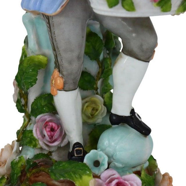 Pair 21" Meissen Style Figural & Floral Porcelain Candelabras C1890 For Sale - Image 14 of 18
