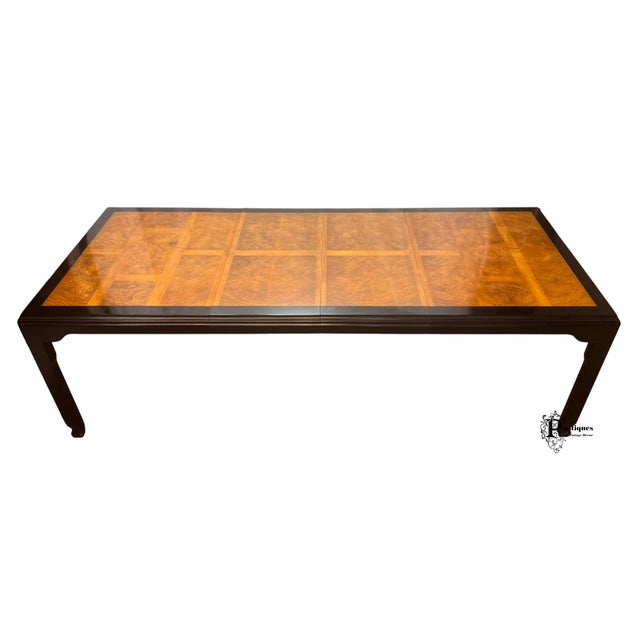Chinoiserie Vintage Century Raymond Sobota Chin Hua Collection Chinoiserie Style Burl & Black Lacquer Dining Table For Sale - Image 3 of 12