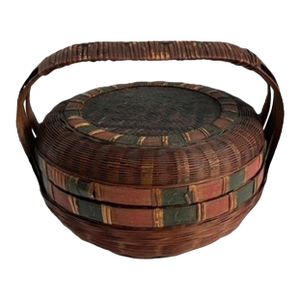 Antique Chinese Rattan Lidded Sewing Basket | Wedding Basket