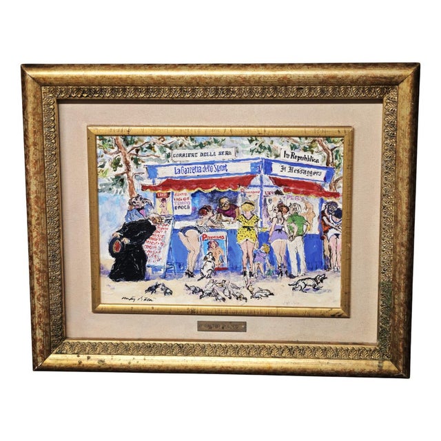 Walter Piacesi, The Newsstand, Mixed Media on Cardboard For Sale - Image 16 of 16