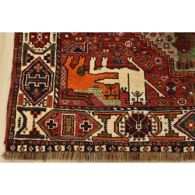 Qashqai Rug 3’7” X 5’1” Gray Wool Vintage Tribal Hand-Knotted Oriental Carpet For Sale - Image 10 of 13