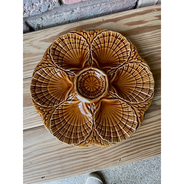 1920s French Sarreguemines Gold Majolica Oyster Plate For Sale - Image 11 of 12