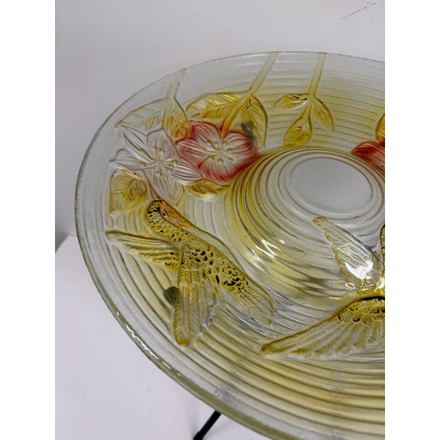 Glass Hummingbird Birdbath With Metal Stand For Sale - Image 10 of 12