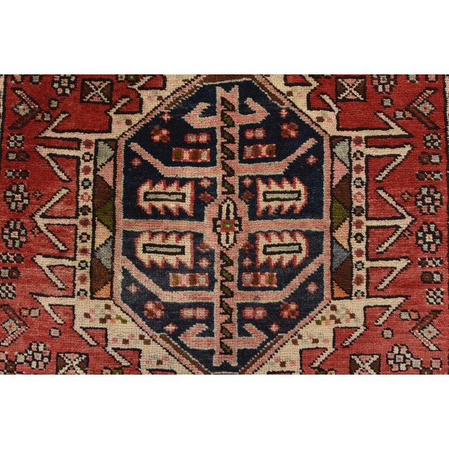 Red Karajeh Runner 3’2” X 10’2” Red Wool Semi-Antique Tribal Hand-Knotted Rug For Sale - Image 8 of 15