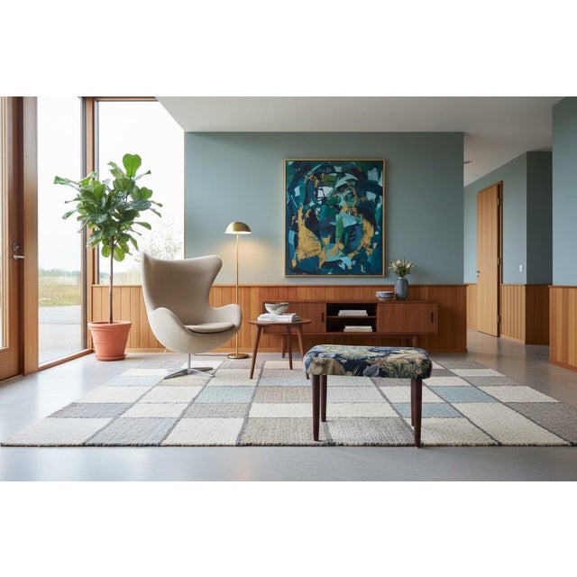 Wood Danish Stool in Teak with the Linen Fabric Forest from Morris & Co, 1960s For Sale - Image 7 of 12