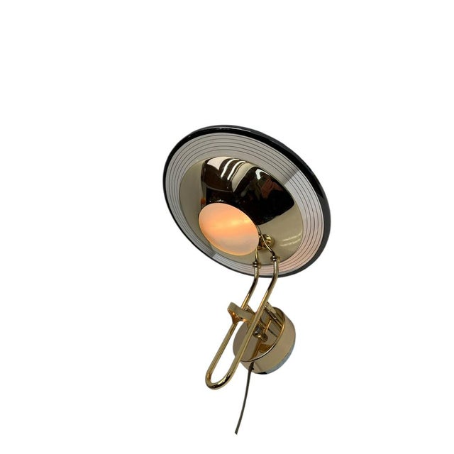 Gold Italian Round Brass and Glass Disc Wall Lamp, 1970s For Sale - Image 8 of 11
