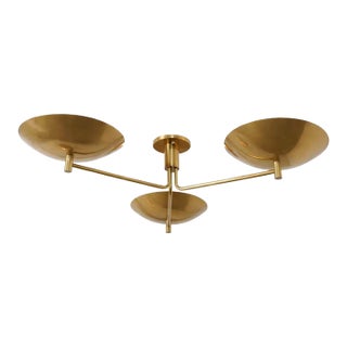 Handcrafted Solid Brass 3-Light Flush Mount Ceiling Fixture For Sale