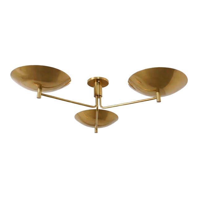Handcrafted Solid Brass 3-Light Flush Mount Ceiling Fixture For Sale