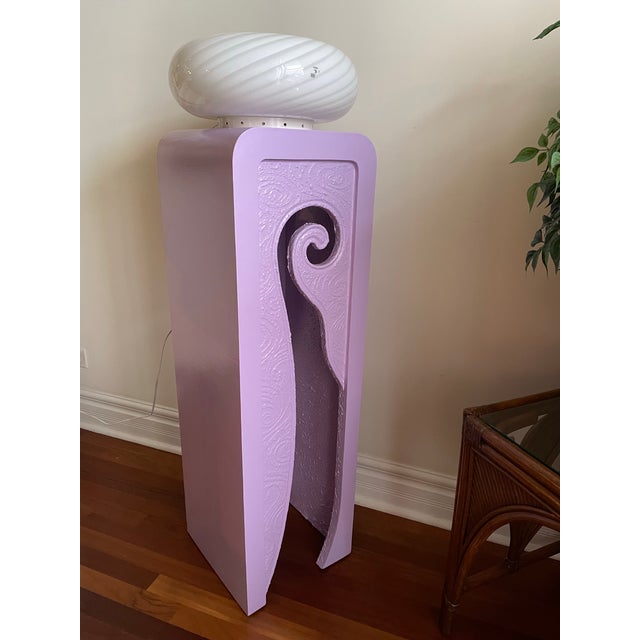 1980s Postmodern Sculptural Waterfall Pedestal With Cast Plaster Relief For Sale - Image 4 of 9