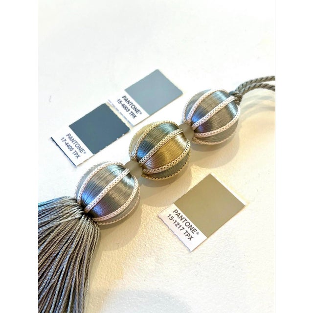 Slate Gray Beaded Satin Key Tassel in Color- Bluestone For Sale - Image 8 of 12