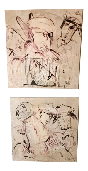 Max Marra Paintings "Giudici Ii" Mixed Technique on Canvas - a Pair