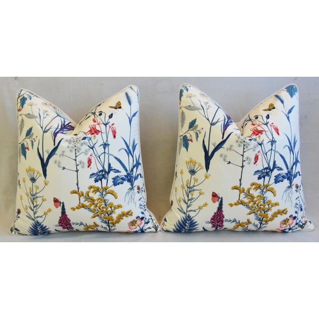 Floral Wildflower Botanical Cotton & Linen Feather/Down Pillows 24" Square - Pair For Sale In Los Angeles - Image 6 of 10