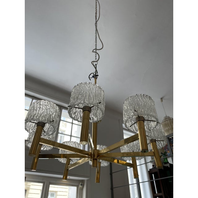 Gold Mid-Century Pendant Lamp with 8 Glass Shades For Sale - Image 8 of 8