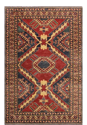 1970s 1970's Tribal Kazak Floria Red/Beige Wool Rug - 3'8'' X 5'5''