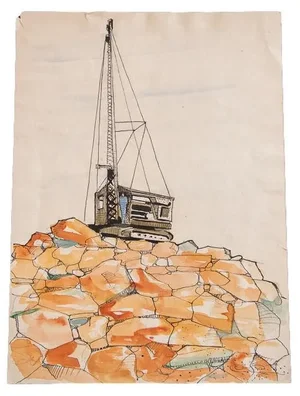 Industrial Man and Machine Watercolor