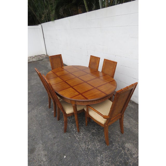American of Martinsville Hollywood Regency Faux Bamboo Dining Table and Caned Six Chairs 5833 For Sale - Image 12 of 12