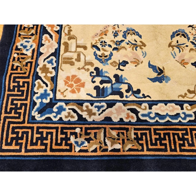 Vintage Chinese Art Deco Area Rug, Hand-Knotted Wool Pile, Ivory Field, 5' X 7' For Sale - Image 11 of 12
